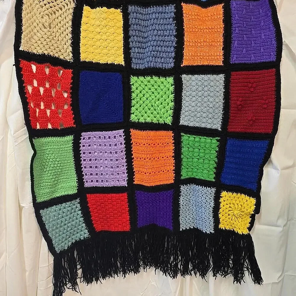 Vtg 1970's Crochet Granny‎ square Roseanne Boho 73